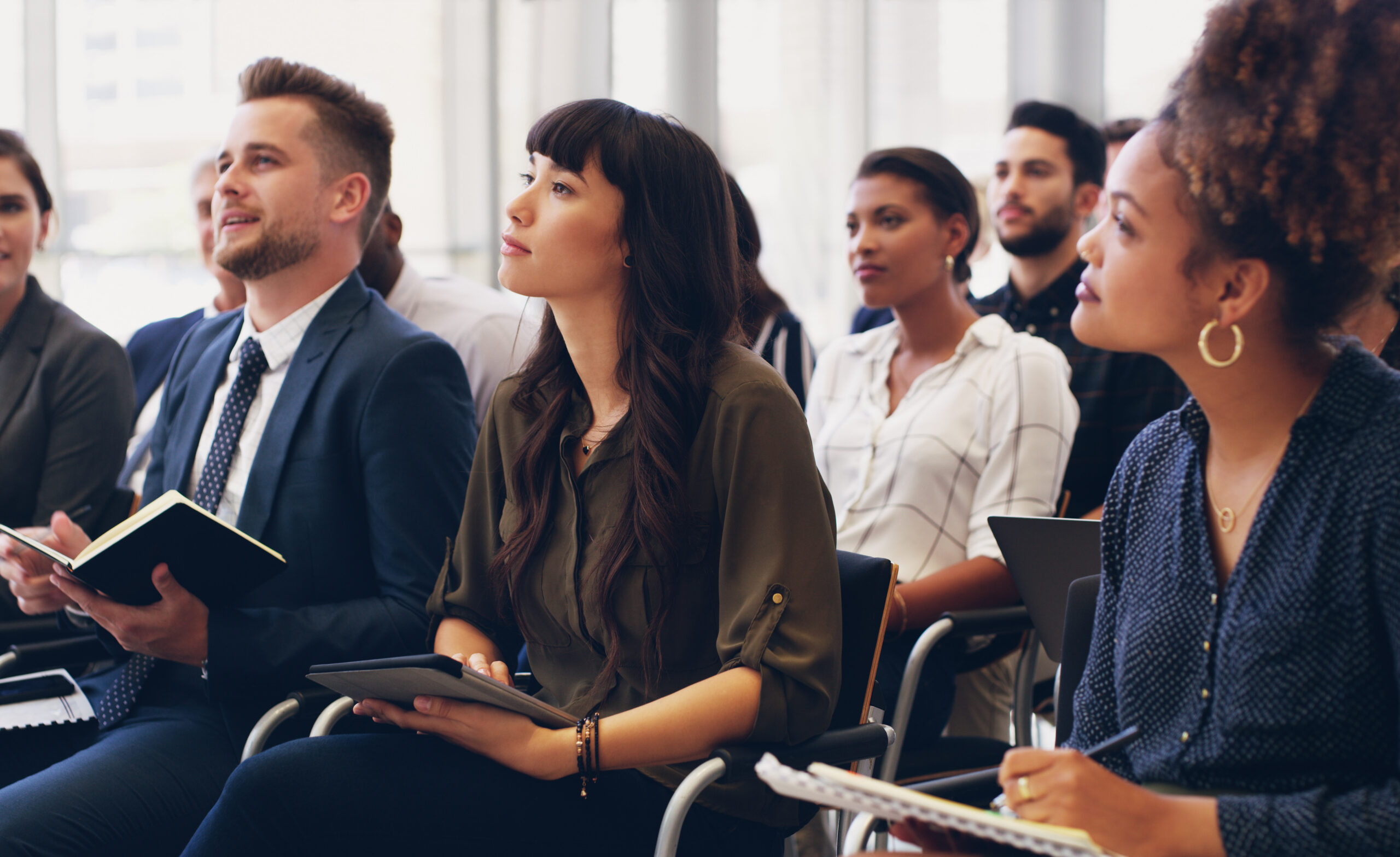 Employees attending a sales training program.
